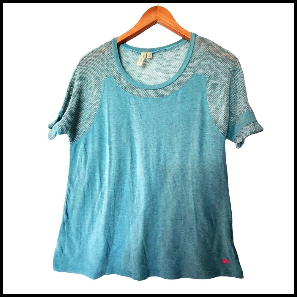 Pink Lotus Top T Shirt Tee L Large Mesh Knit Panel Tee Teal Blue Green
